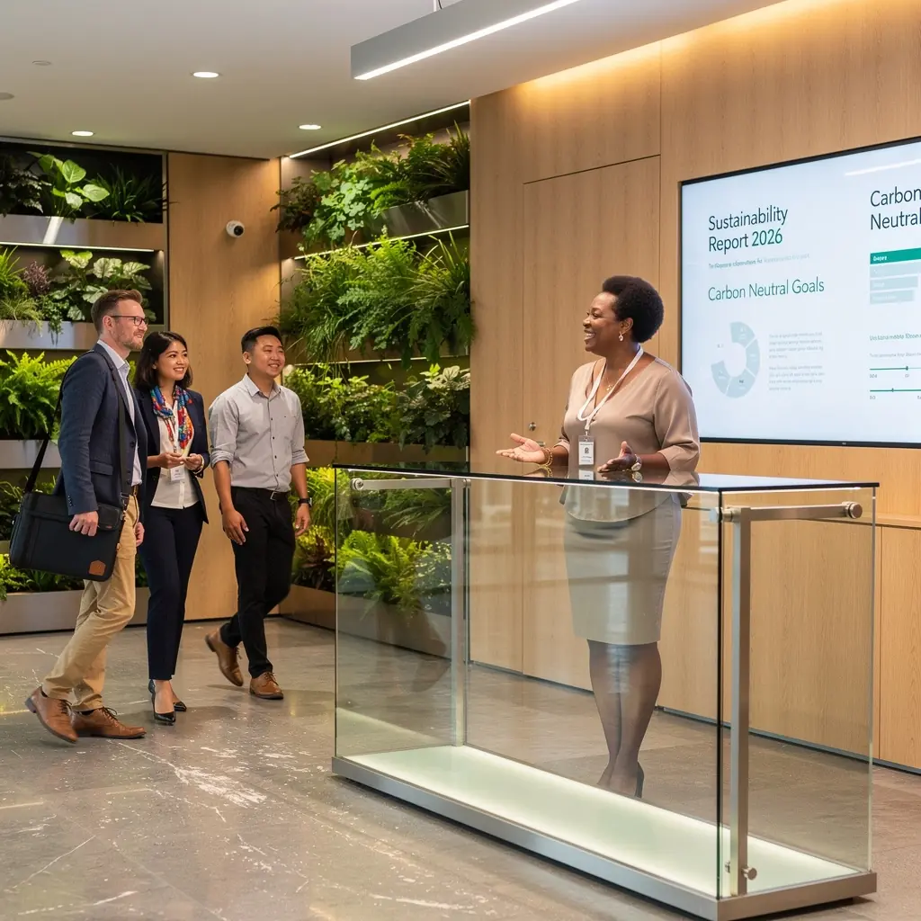 Minimalistyczne biuro z akcentami kolorystycznymi, podkreślającymi charakter firmy.